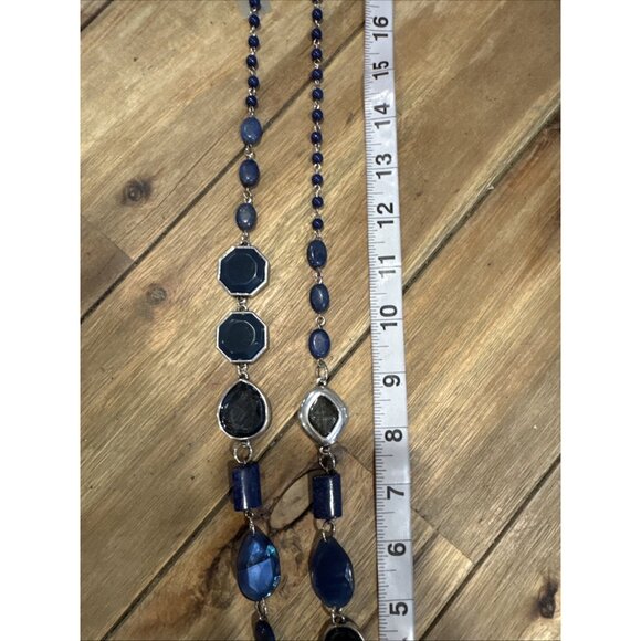 Chicos Blue Stone Silver Tone 19" Long Beaded Chain Statement Necklace NEW - Picture 15 of 16